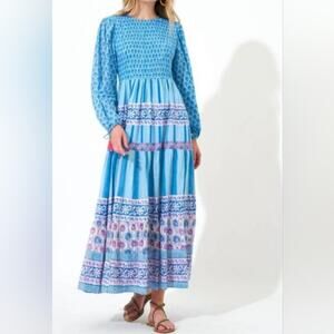 Oliphant Maxi Dress XL Smocked Tiered Floral Peasant Cottage Boho Prairie